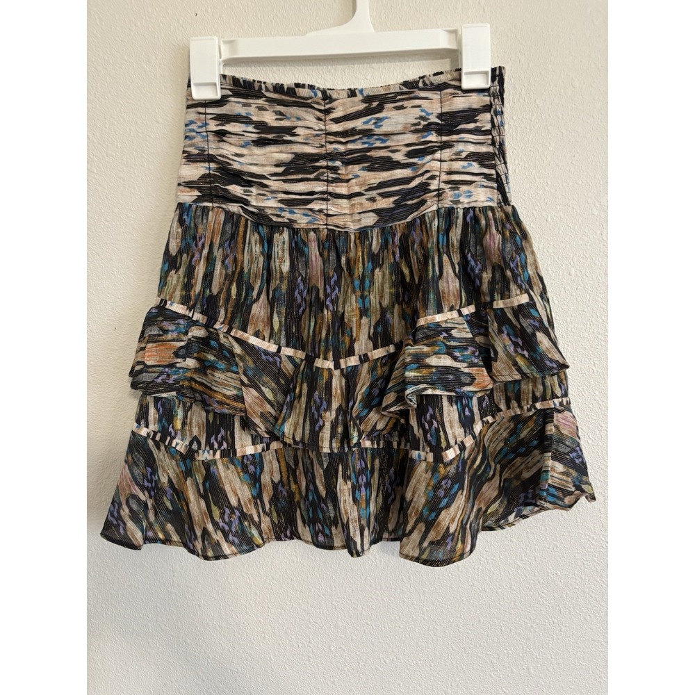 MARIA CHER Tandil Maha Mini Skirt Women's Size M Tiered Ruffle Boho Abstract